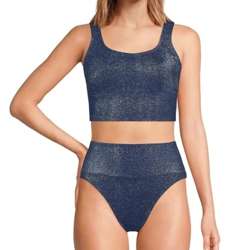 NWT, LANDS' END Women's Shine Midkini Top and High Waisted Bottom Swimsuit Set